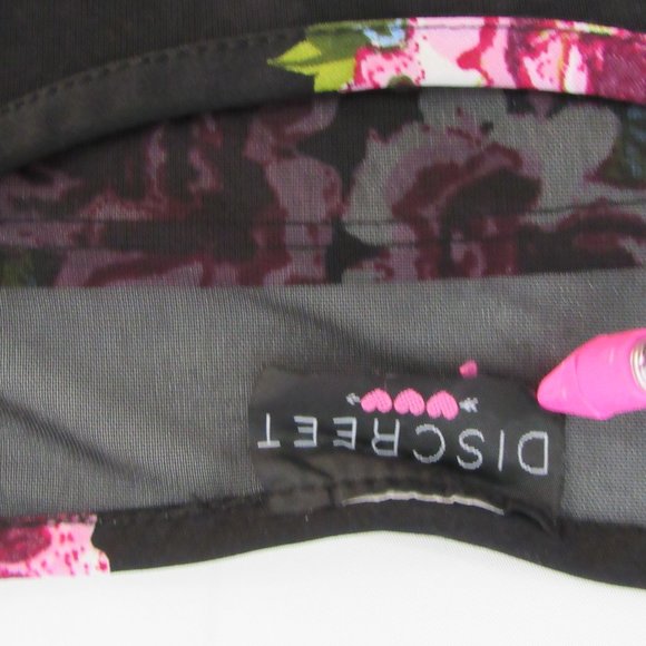 Women's Black, Floral Print, Pullover, Stretch Polyester Top - Size S - DISCREET - Picture 4 of 4